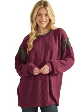 Heimish Burgundy Animal Print Ribbed Long Sleeve Top
